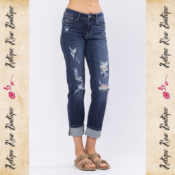 🌹 Judy Blue Bleach Splash Boyfriend Jeans - Picture 3 of 10